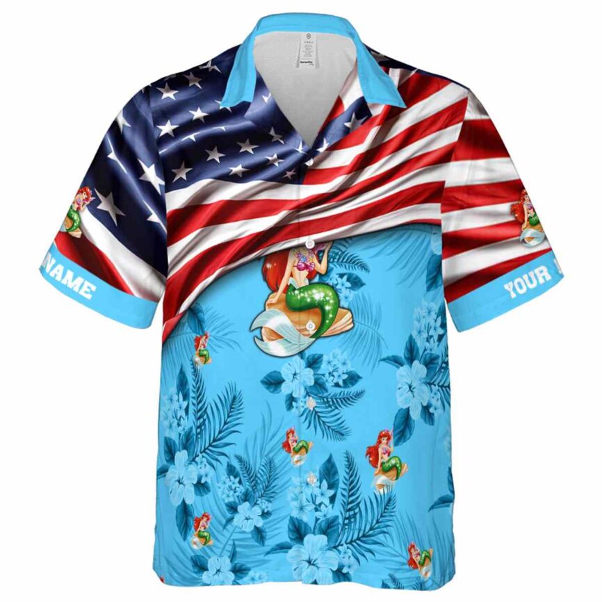 Custom Mermaid US Flag Themed Hawaiian Shirt Fashion forward