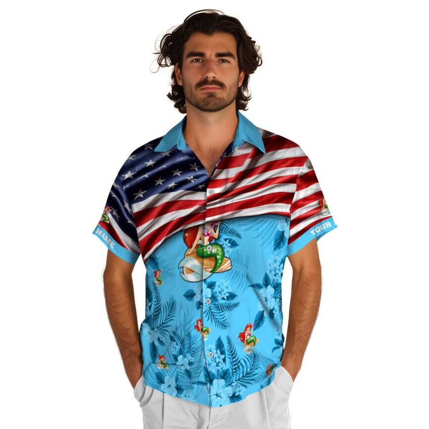 Custom Mermaid US Flag Themed Hawaiian Shirt New Arrival