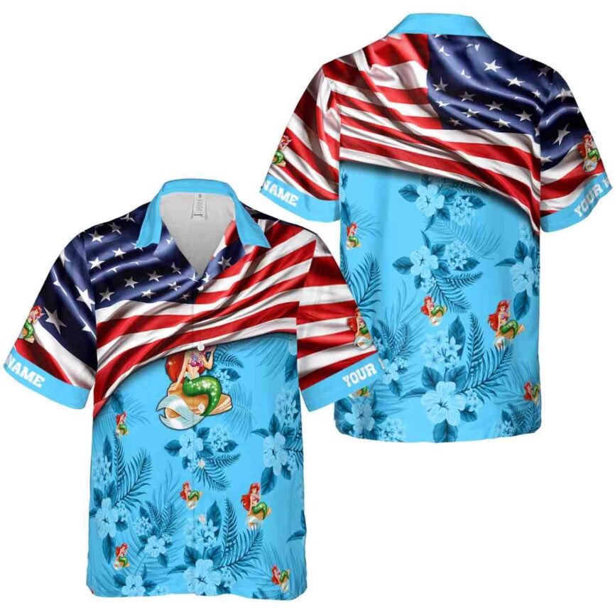 Custom Mermaid US Flag Themed Hawaiian Shirt Premium grade