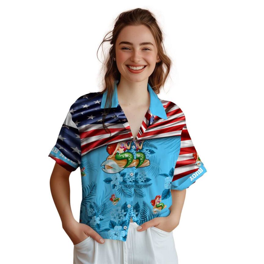 Custom Mermaid US Flag Themed Hawaiian Shirt Top rated