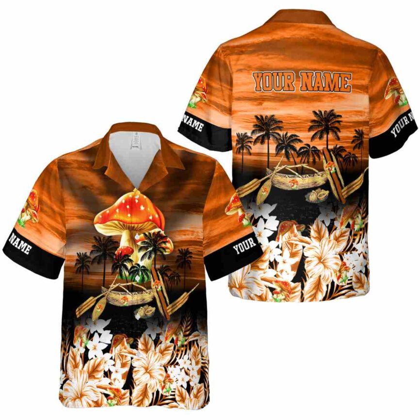 Custom Mushroom Sunset Beach Canoe Hawaiian Shirt Premium grade