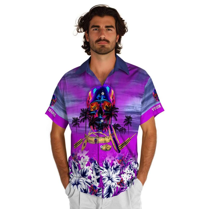 Custom Neon Sunset Beach Canoe Hawaiian Shirt New Arrival