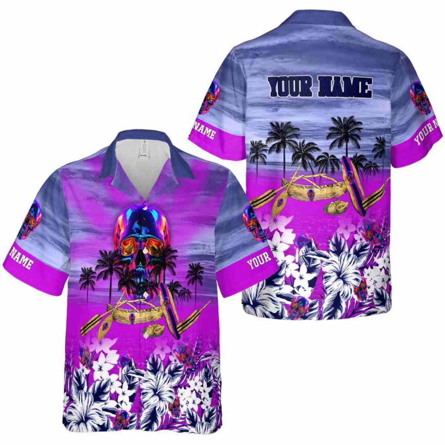 Custom Neon Sunset Beach Canoe Hawaiian Shirt Premium grade