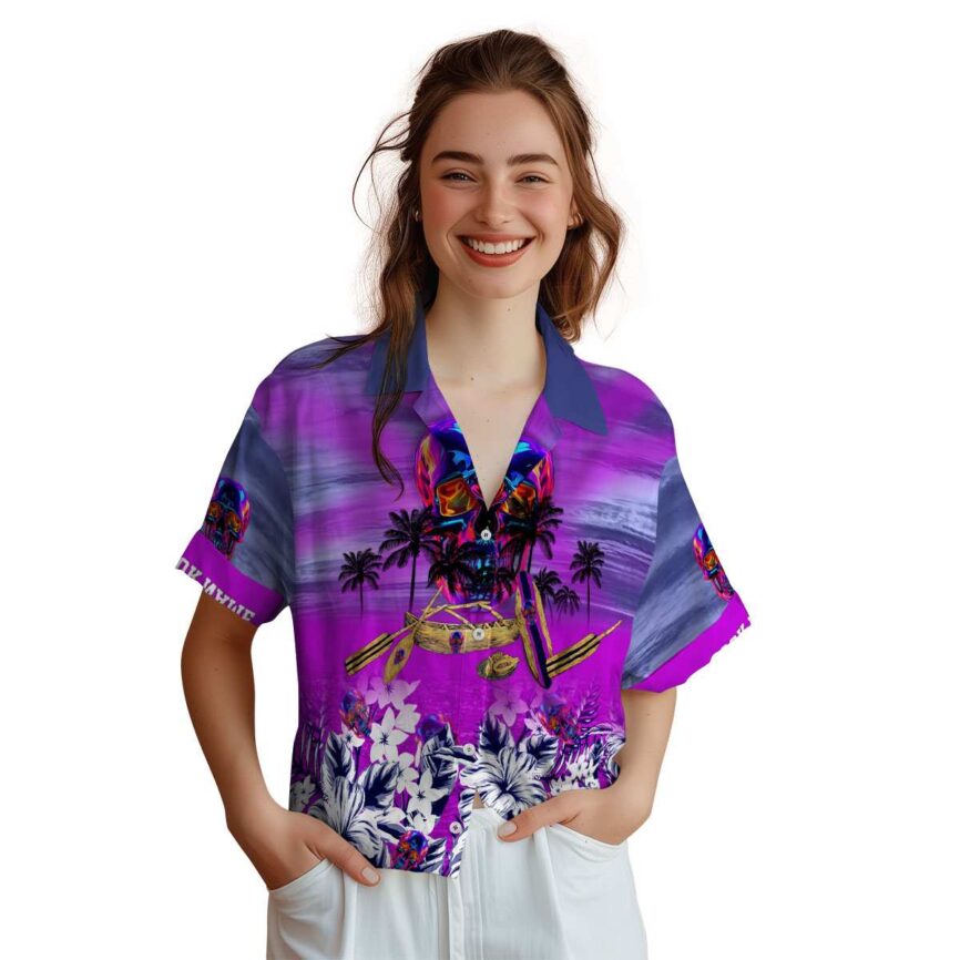 Custom Neon Sunset Beach Canoe Hawaiian Shirt Top rated