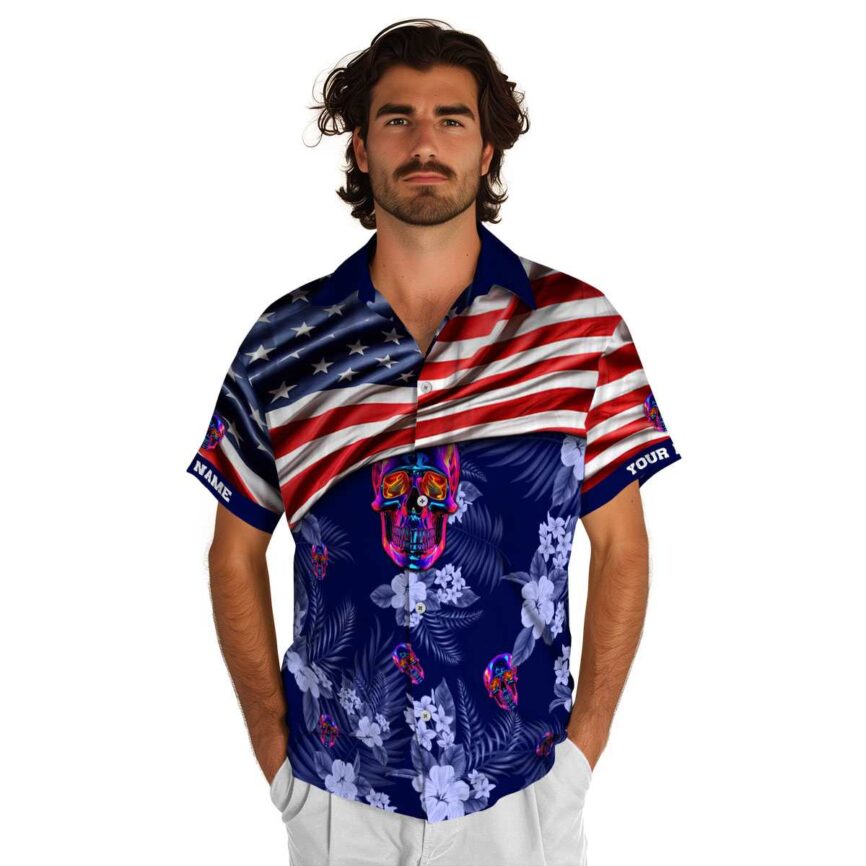 Custom Neon US Flag Themed Hawaiian Shirt New Arrival