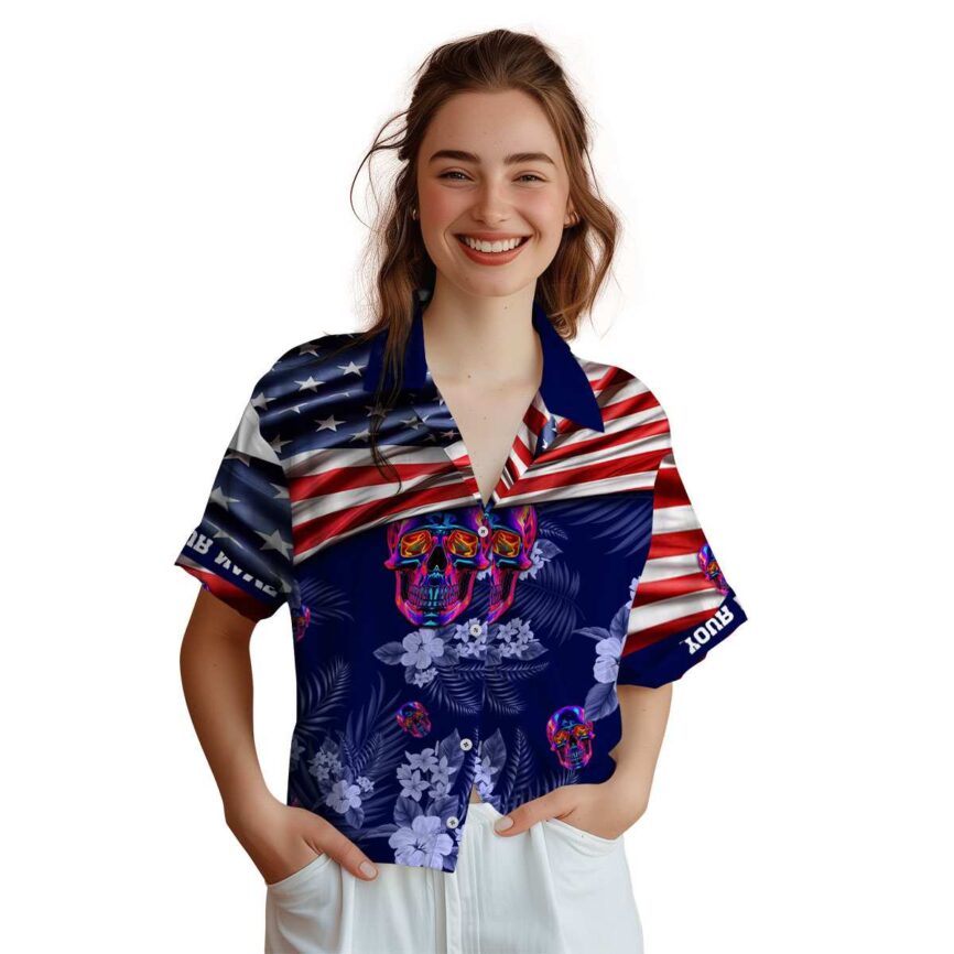 Custom Neon US Flag Themed Hawaiian Shirt Top rated