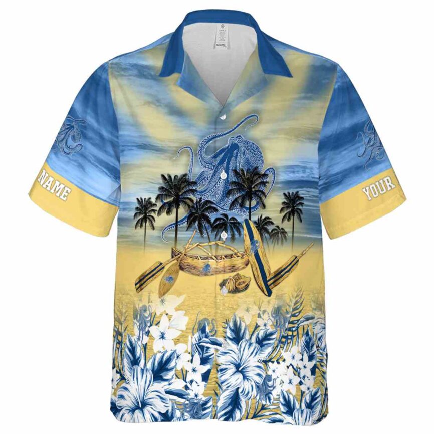 Custom Octopus Sunset Beach Canoe Hawaiian Shirt Fashion forward