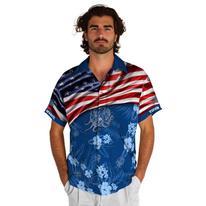 Custom Octopus US Flag Themed Hawaiian Shirt New Arrival