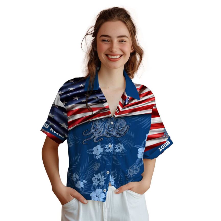 Custom Octopus US Flag Themed Hawaiian Shirt Top rated