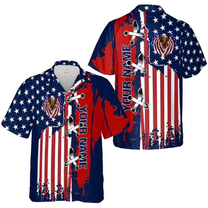 Custom Patriotic Flag Stitches Hawaiian Shirt Premium grade