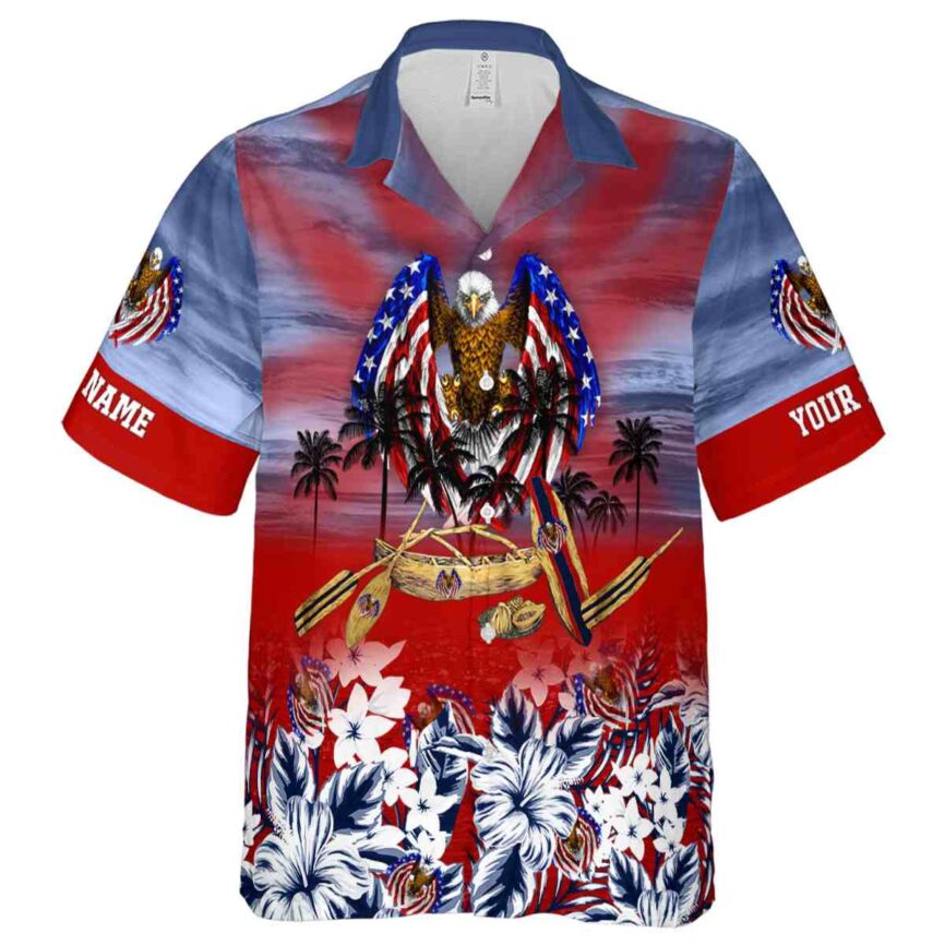 Custom Patriotic Sunset Beach Canoe Hawaiian Shirt Fashion forward