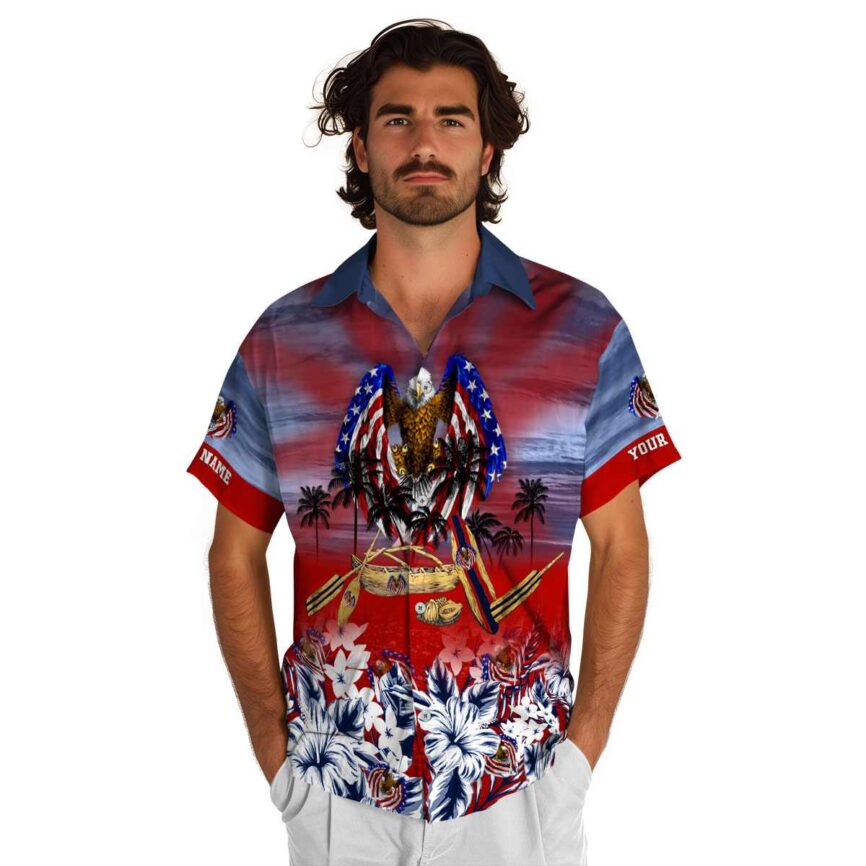 Custom Patriotic Sunset Beach Canoe Hawaiian Shirt New Arrival