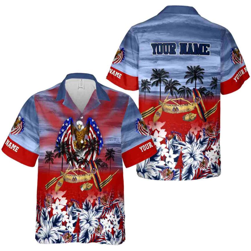 Custom Patriotic Sunset Beach Canoe Hawaiian Shirt Premium grade