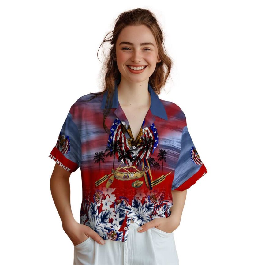 Custom Patriotic Sunset Beach Canoe Hawaiian Shirt Top rated