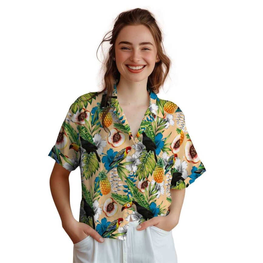 Custom Peach Toucan Bird Hawaiian Shirt Top rated