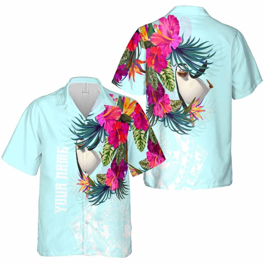 Custom Penguin Polynesian Flowers Hawaiian Shirt Premium grade