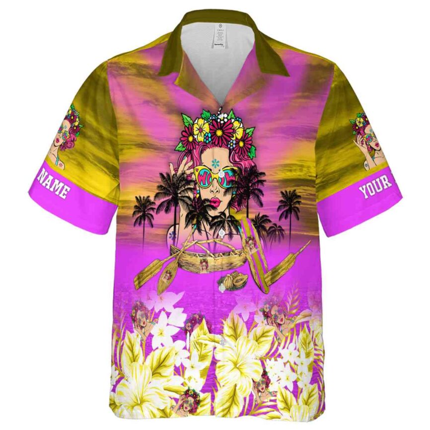 Custom Pop Sunset Beach Canoe Hawaiian Shirt Fashion forward