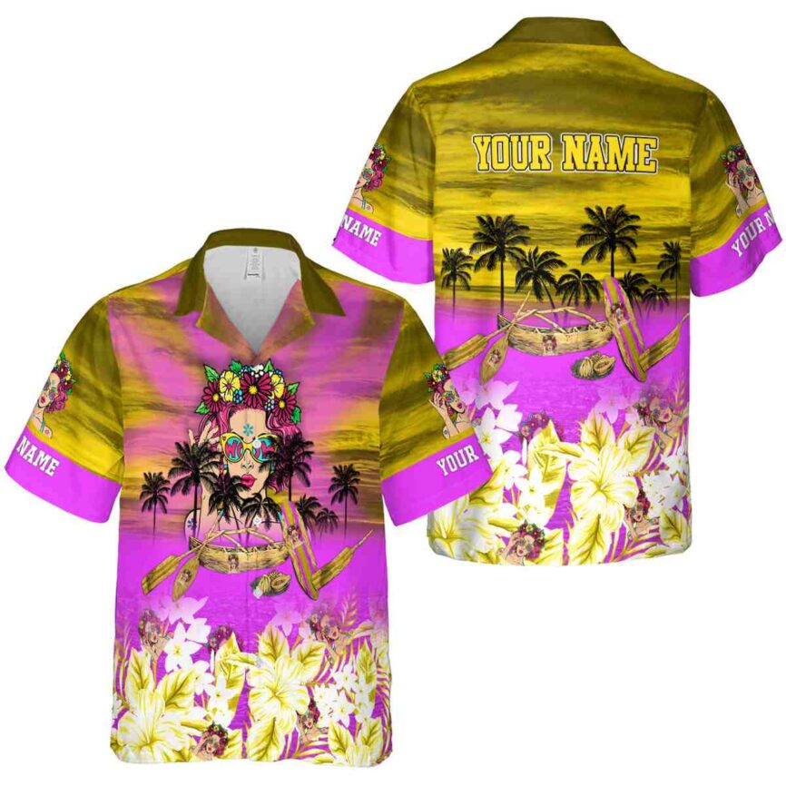 Custom Pop Sunset Beach Canoe Hawaiian Shirt Premium grade