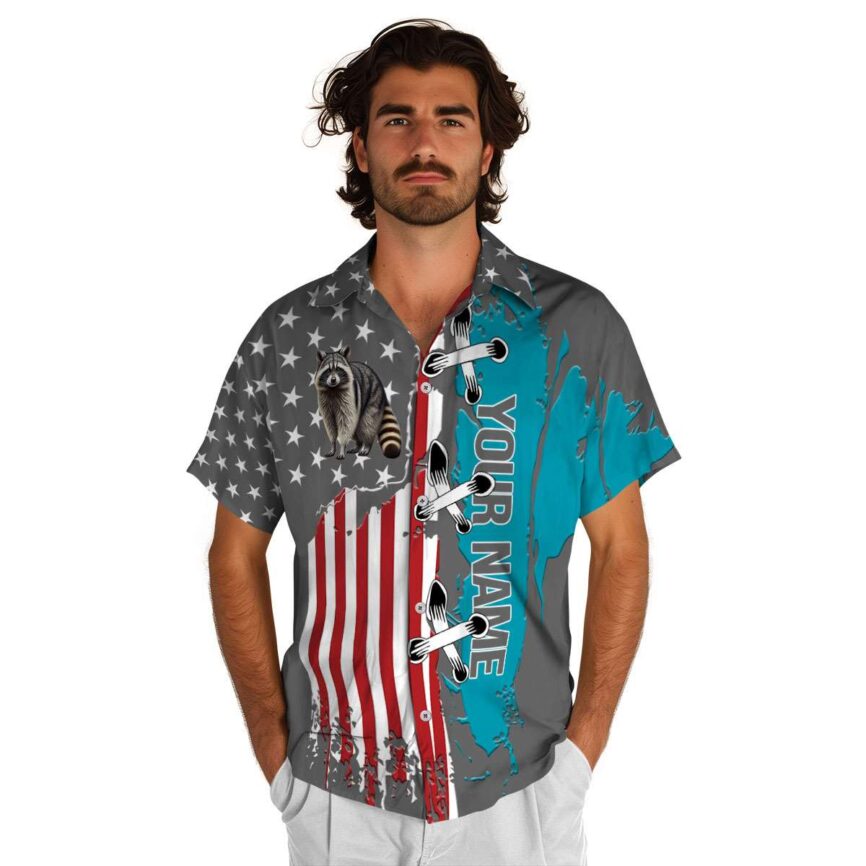 Custom Raccoon Flag Stitches Hawaiian Shirt New Arrival