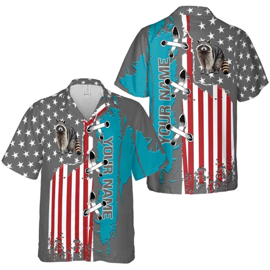 Custom Raccoon Flag Stitches Hawaiian Shirt Premium grade