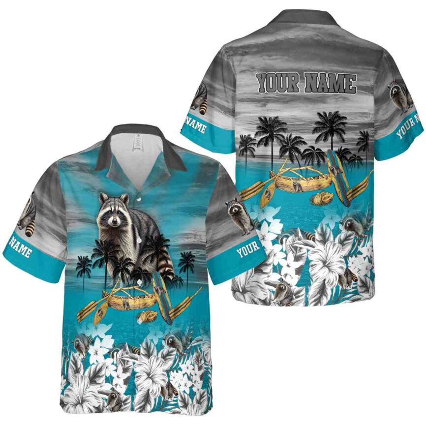 Custom Raccoon Sunset Beach Canoe Hawaiian Shirt Premium grade