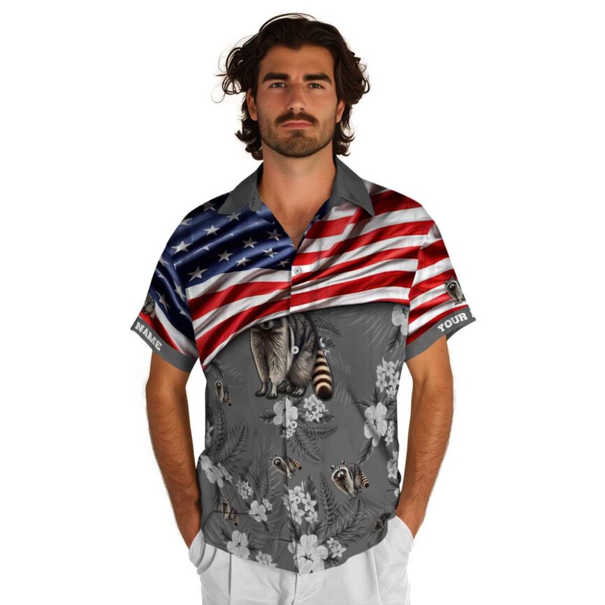 Custom Raccoon US Flag Themed Hawaiian Shirt New Arrival