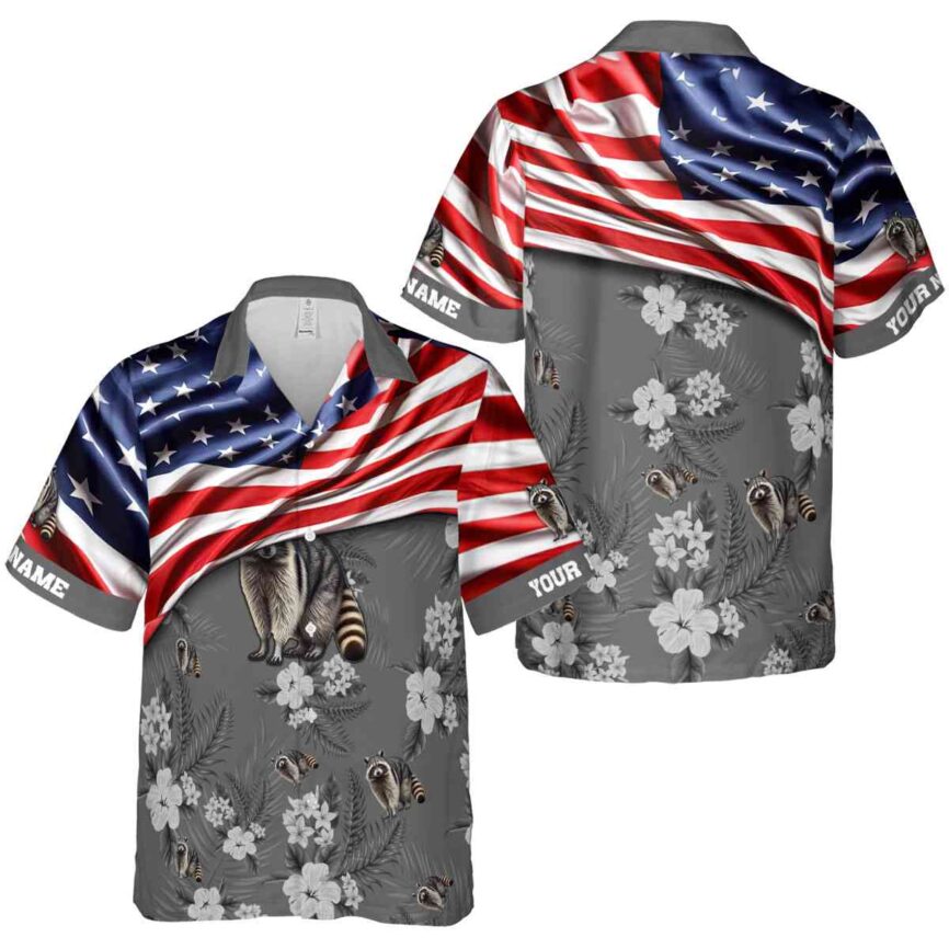 Custom Raccoon US Flag Themed Hawaiian Shirt Premium grade