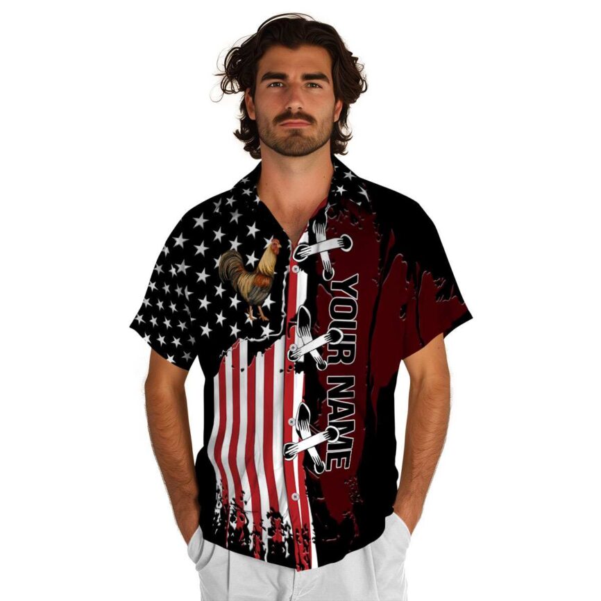 Custom Rooster Flag Stitches Hawaiian Shirt New Arrival