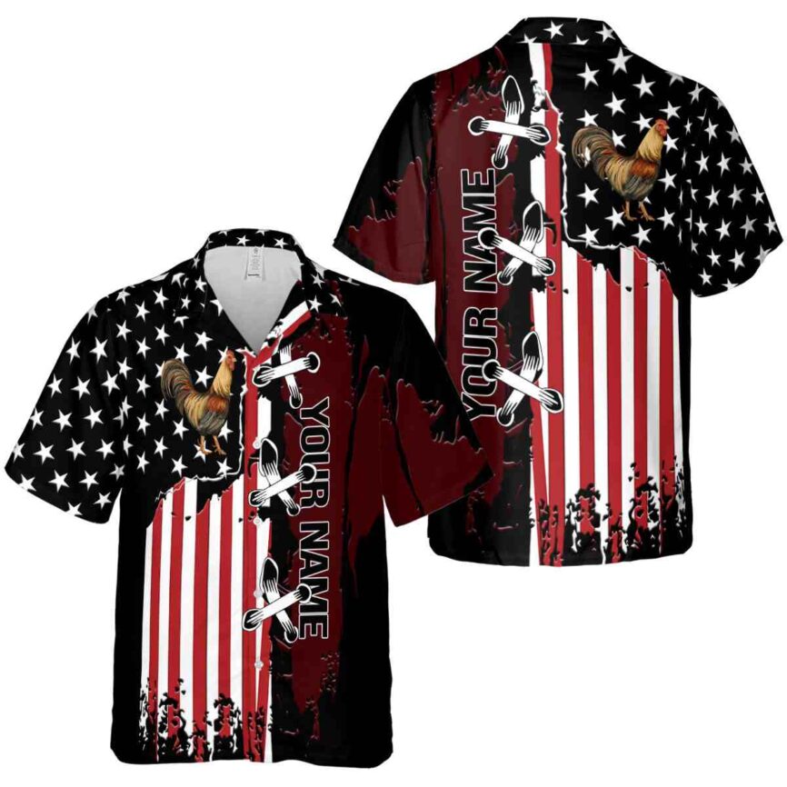 Custom Rooster Flag Stitches Hawaiian Shirt Premium grade