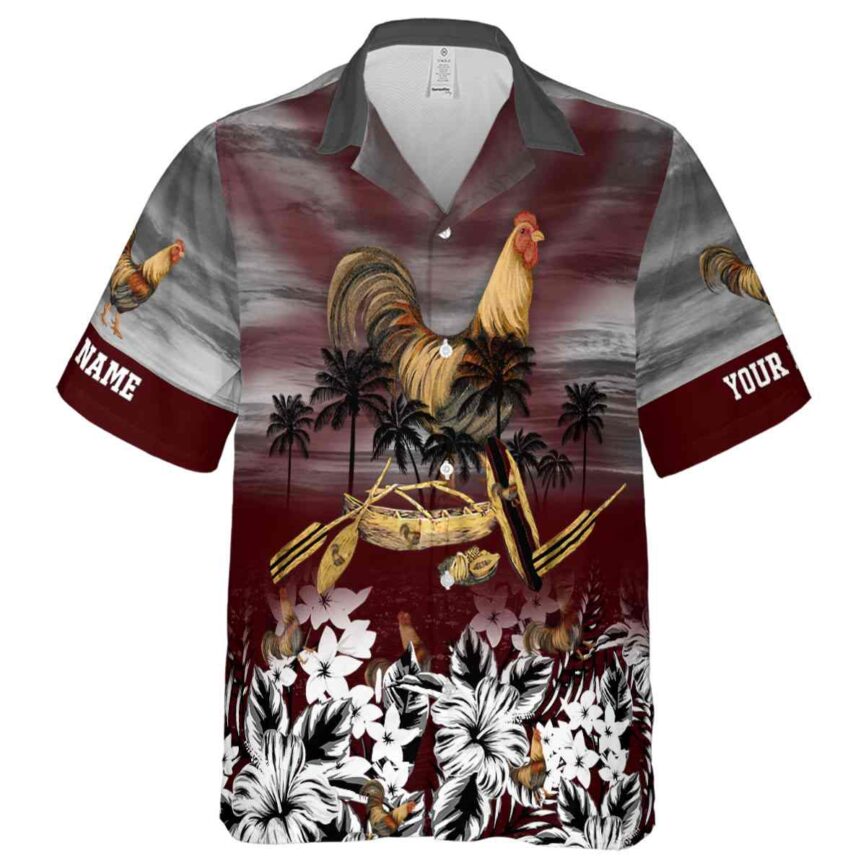 Custom Rooster Sunset Beach Canoe Hawaiian Shirt Fashion forward