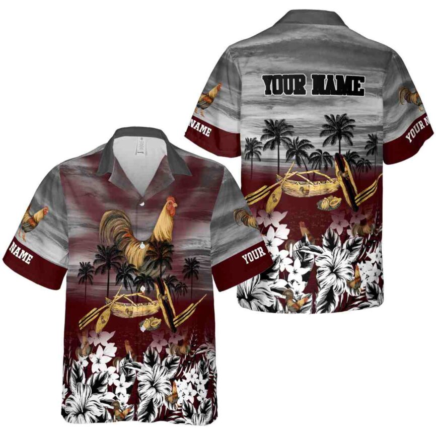 Custom Rooster Sunset Beach Canoe Hawaiian Shirt Premium grade