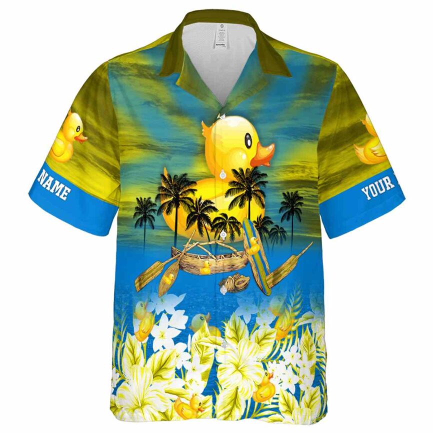 Custom Rubber Duck Sunset Beach Canoe Hawaiian Shirt Fashion forward