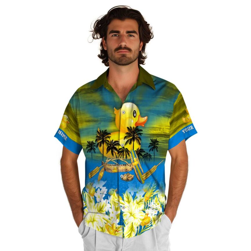 Custom Rubber Duck Sunset Beach Canoe Hawaiian Shirt New Arrival