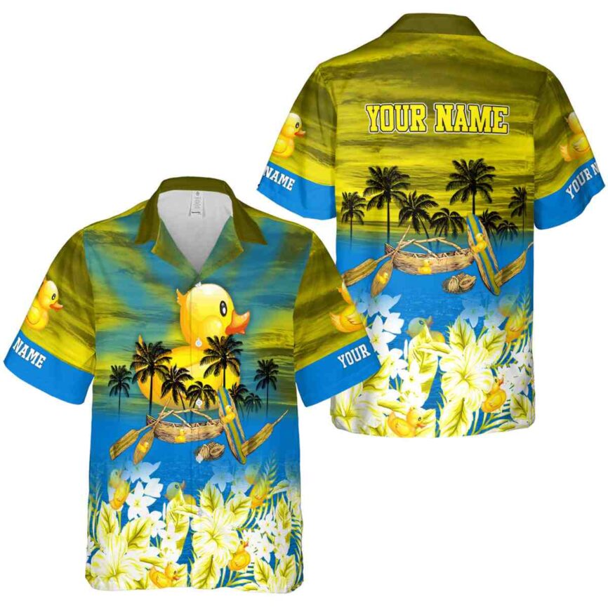 Custom Rubber Duck Sunset Beach Canoe Hawaiian Shirt Premium grade