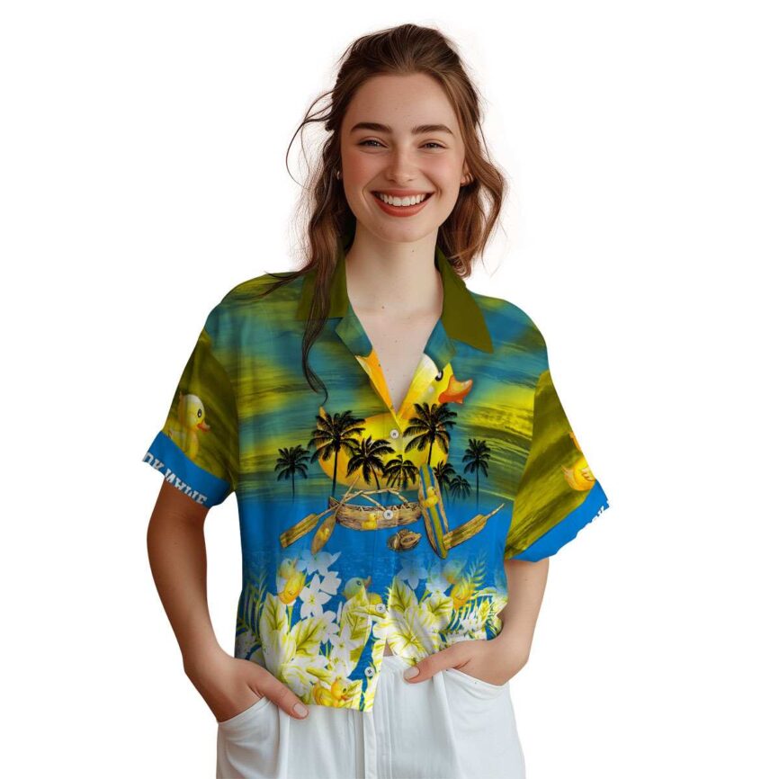 Custom Rubber Duck Sunset Beach Canoe Hawaiian Shirt Top rated