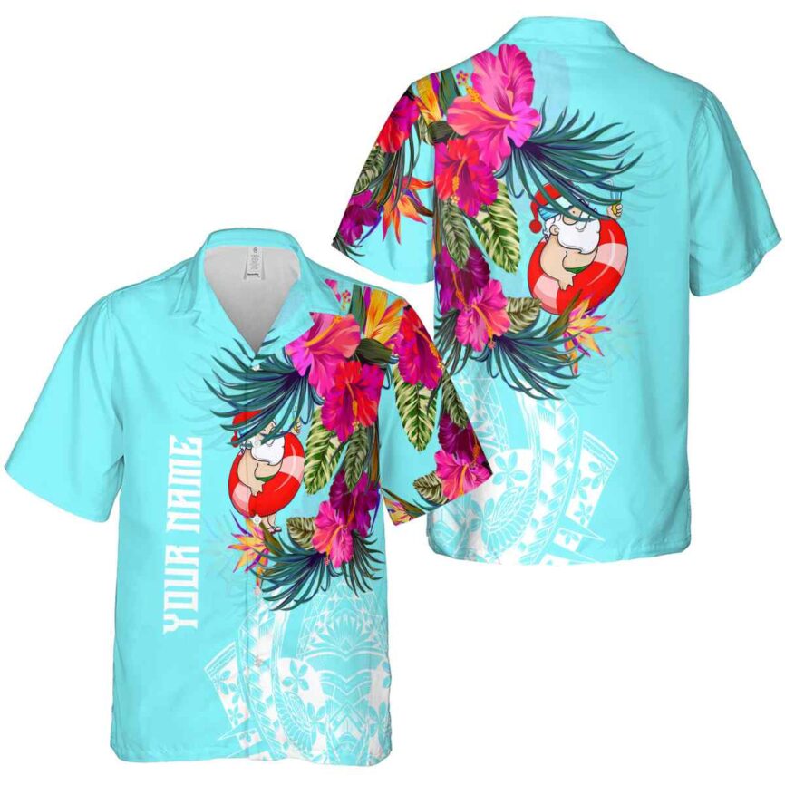 Custom Santa Polynesian Flowers Hawaiian Shirt Premium grade