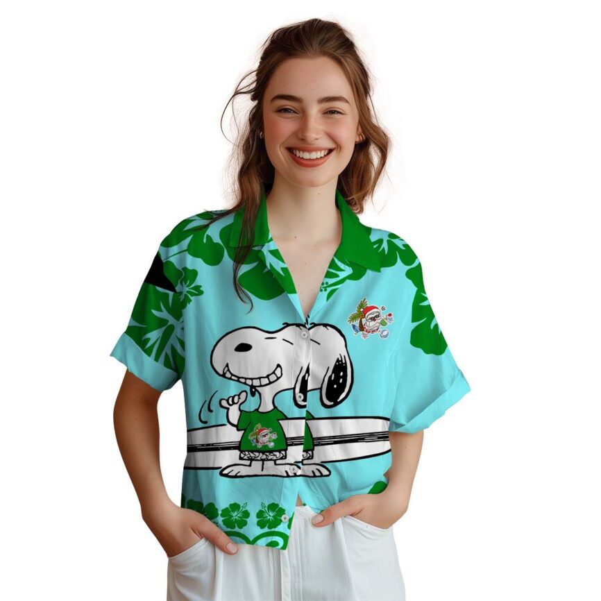 Custom Santa Surfing Snoopy Hawaiian Shirt Top rated