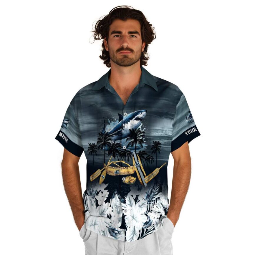 Custom Shark Sunset Beach Canoe Hawaiian Shirt New Arrival