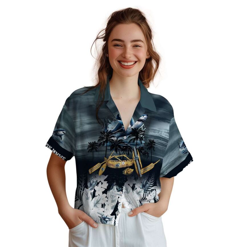 Custom Shark Sunset Beach Canoe Hawaiian Shirt Top rated