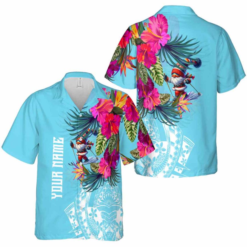 Custom Skiing Polynesian Flowers Hawaiian Shirt Premium grade