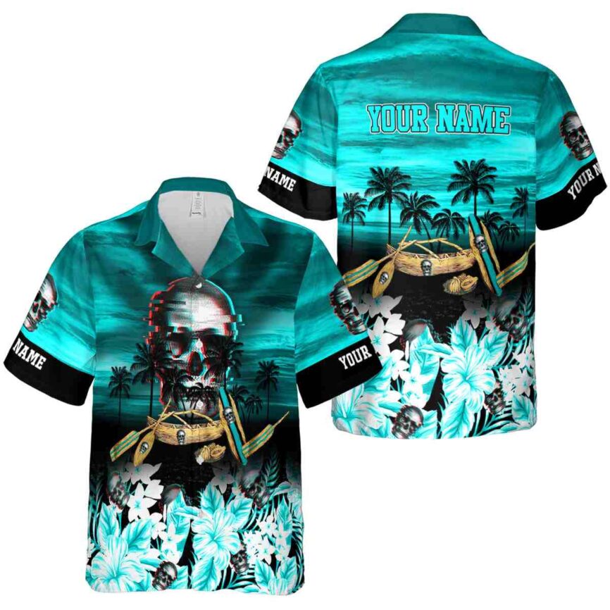 Custom Skull Sunset Beach Canoe Hawaiian Shirt Premium grade