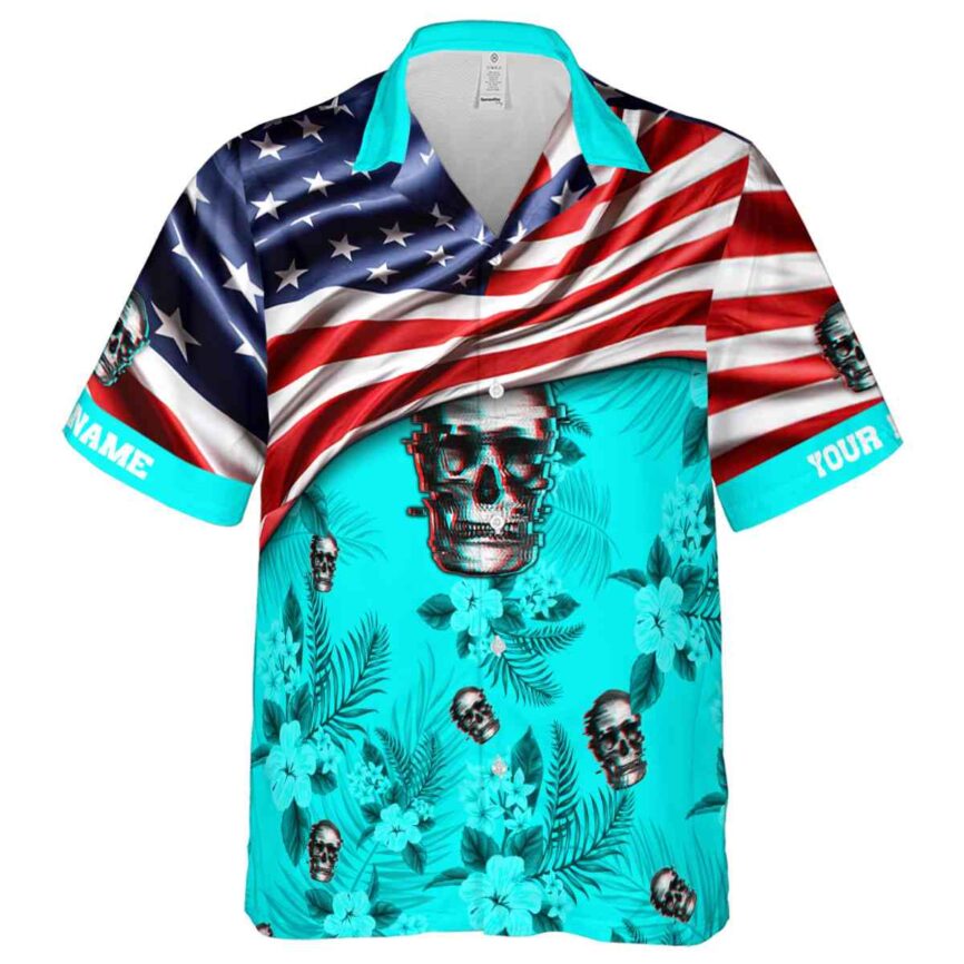 Custom Skull US Flag Themed Hawaiian Shirt Fashion forward