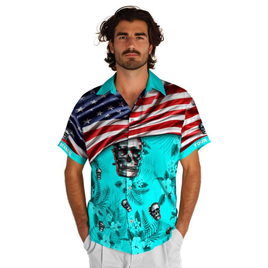 Custom Skull US Flag Themed Hawaiian Shirt New Arrival