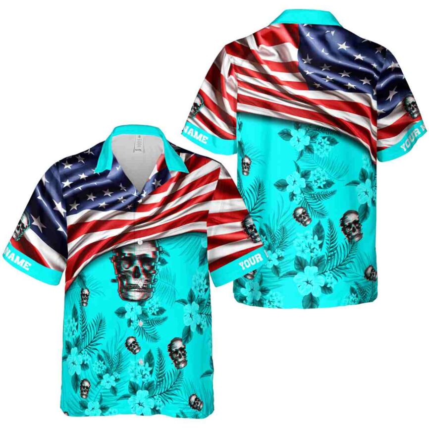 Custom Skull US Flag Themed Hawaiian Shirt Premium grade