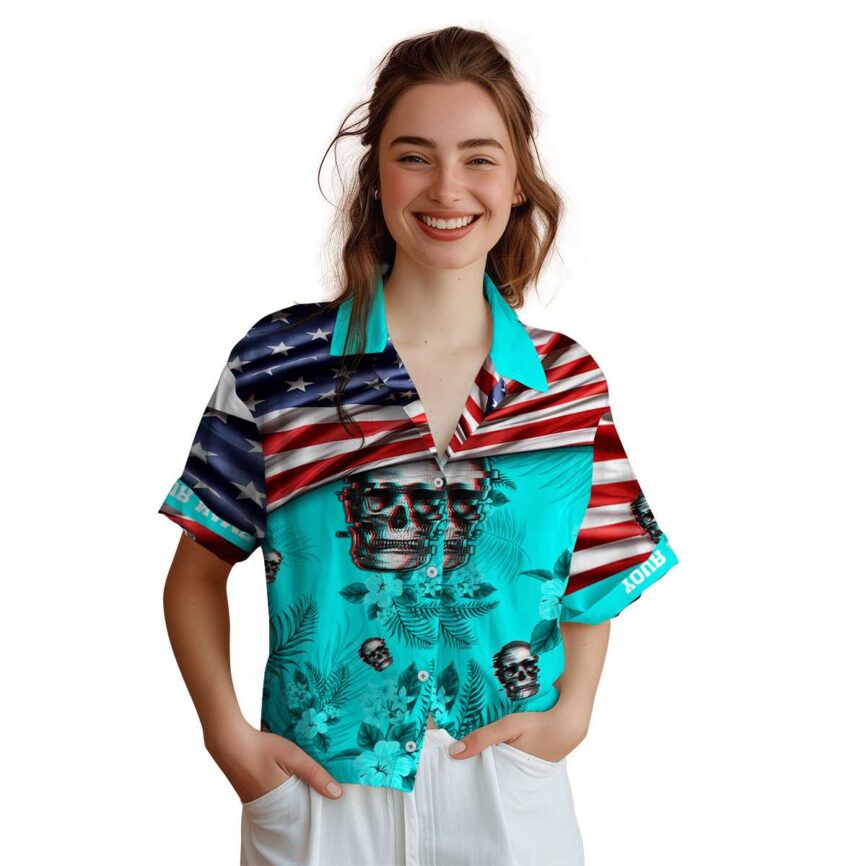 Custom Skull US Flag Themed Hawaiian Shirt Top rated