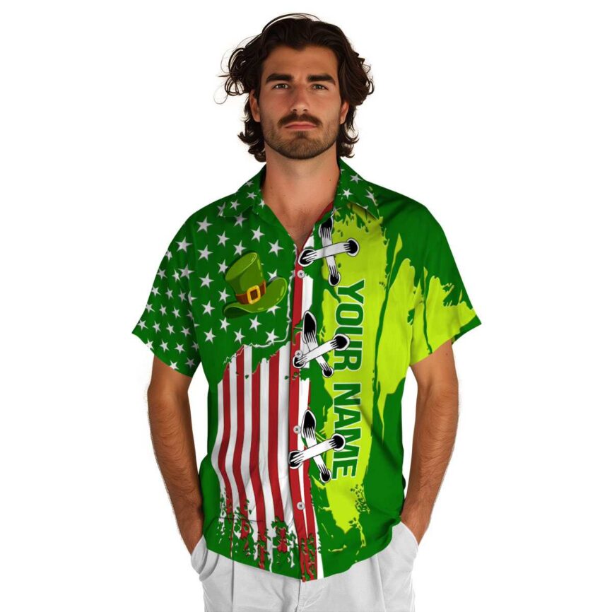 Custom St Patricks Day Flag Stitches Hawaiian Shirt New Arrival