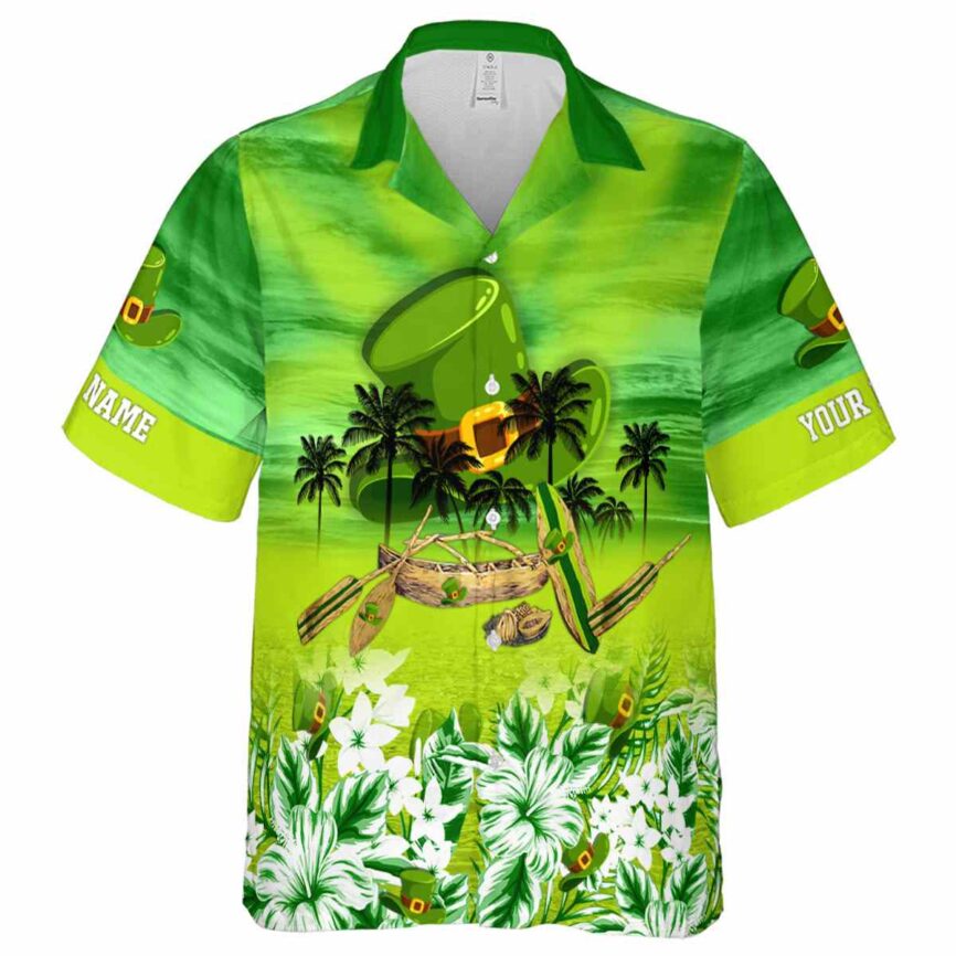 Custom St Patricks Day Sunset Beach Canoe Hawaiian Shirt Fashion forward