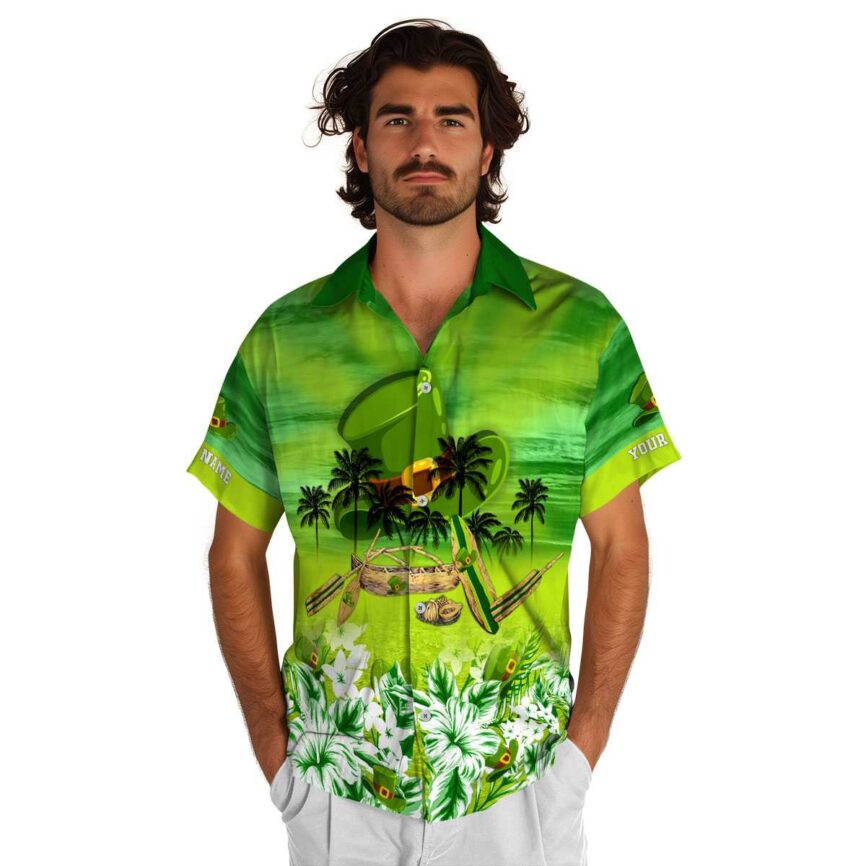 Custom St Patricks Day Sunset Beach Canoe Hawaiian Shirt New Arrival