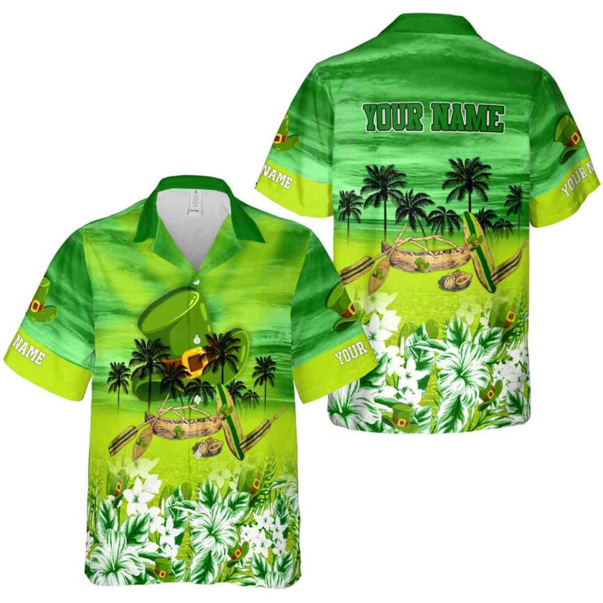 Custom St Patricks Day Sunset Beach Canoe Hawaiian Shirt Premium grade