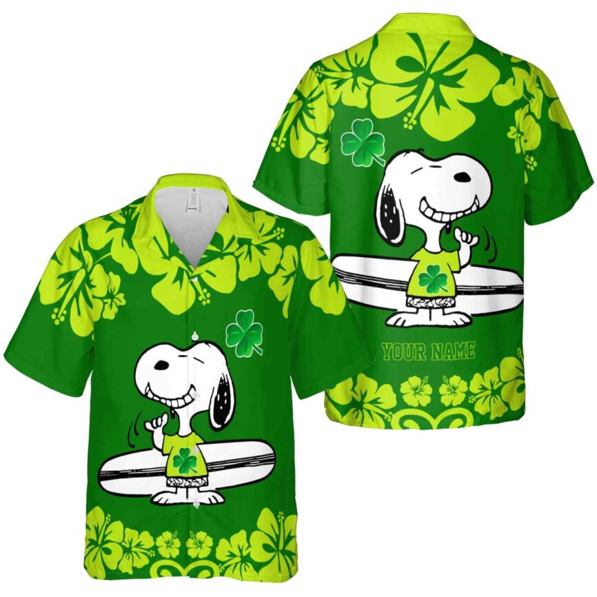 Custom St Patricks Day Surfing Snoopy Hawaiian Shirt Premium grade